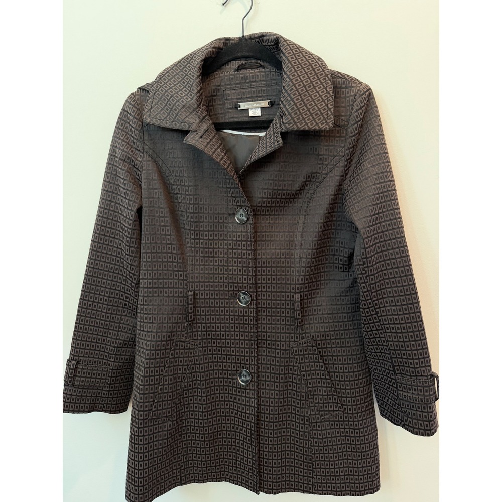 Johnston & Murphy Women's XS Brown Geometric Hooded Trench Coat Jacket
